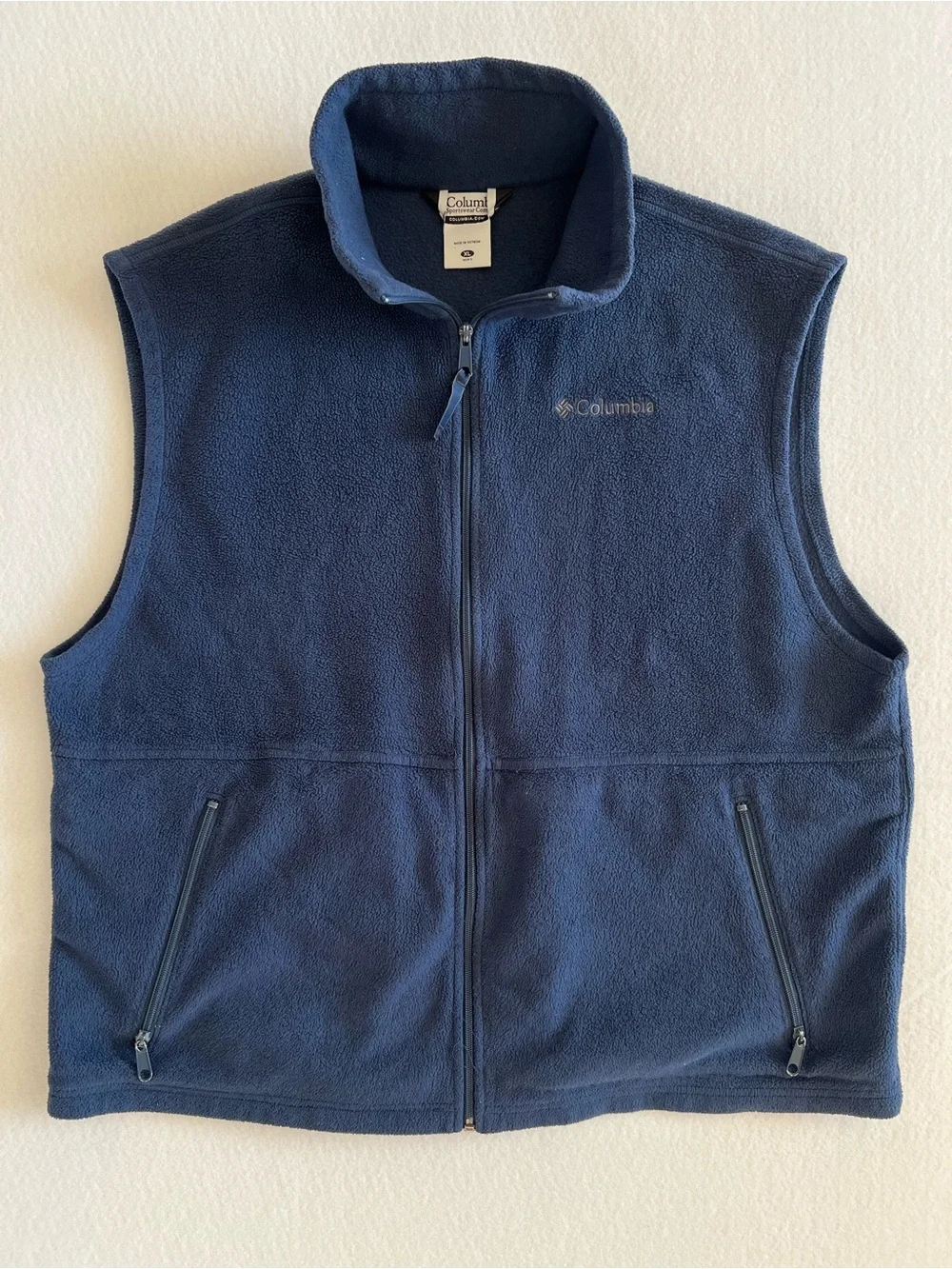 Columbia Mens XL Fleece Vest Navy Blue Full Zip Outdoor Hiking Pockets